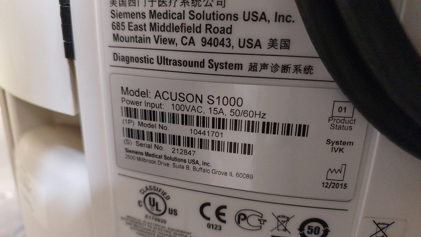 Siemens Acuson S1000 Mfg 2015 without probes( No connector board in machine) - Japan Medical Company LTD