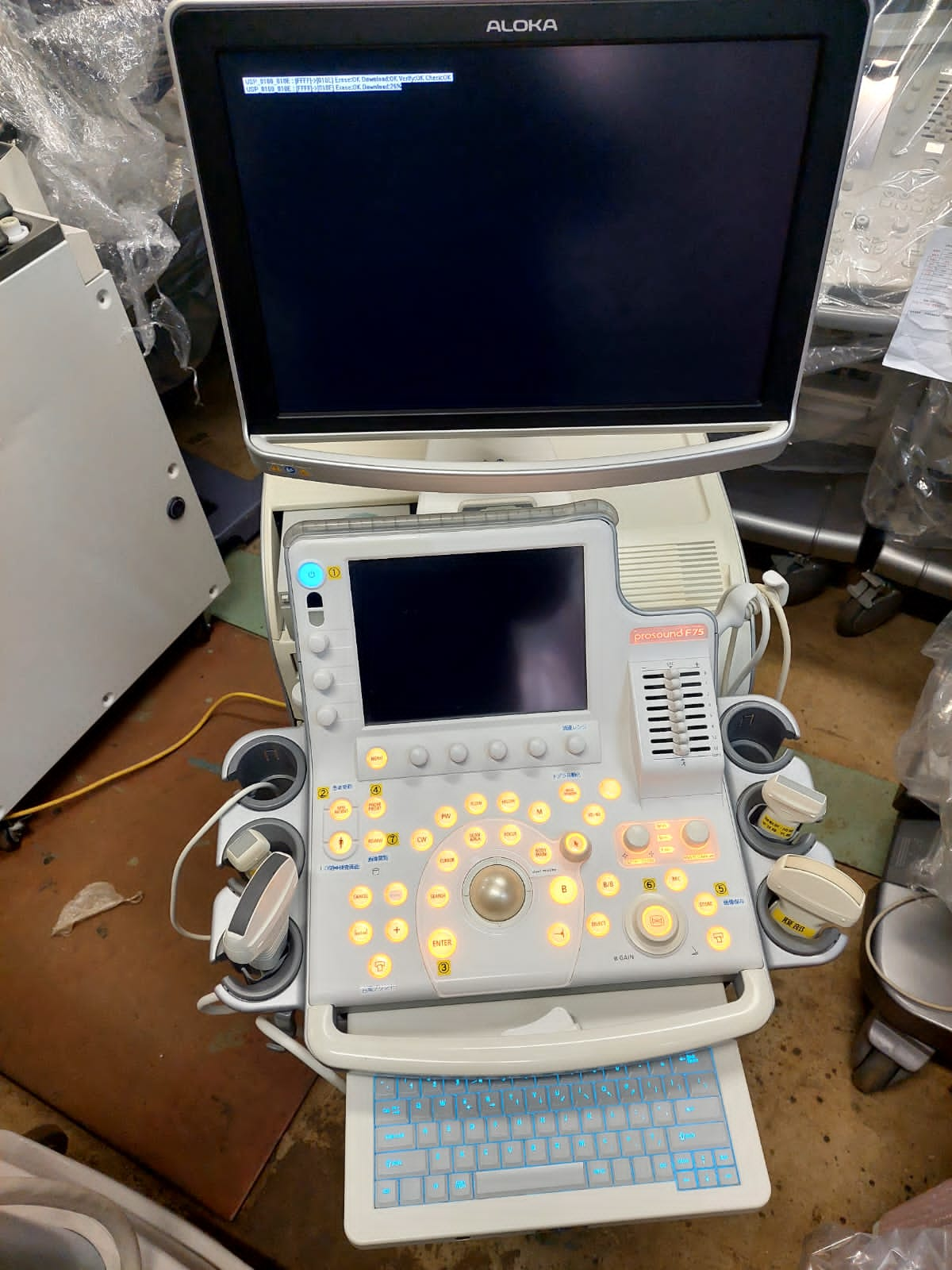 Hitachi Aloka F75  with Convex UST-9147, Convex UST-9130, Linear UST-5415, And Adult Cardiac Probe. - Japan Medical Company LTD