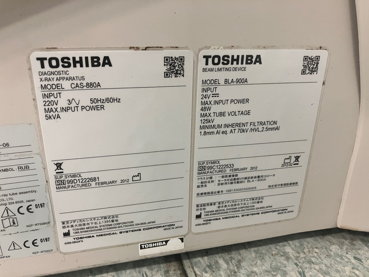 Toshiba 8000V-biplane-parts system-Year-2012, Software version-V4.50. Detector-2015, Tube-2019(Frontal), 2012(Lateral)