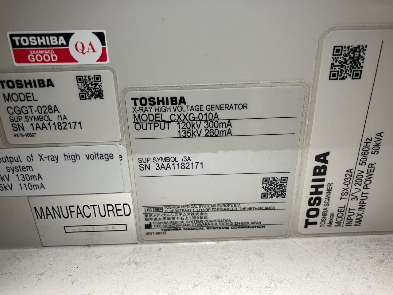 Toshiba Alexion 16, Year-2011, Tube(CXB-200)2mhu with exposure count 67,495 by 12th December 2023. Deinstallation-13th April 2024.