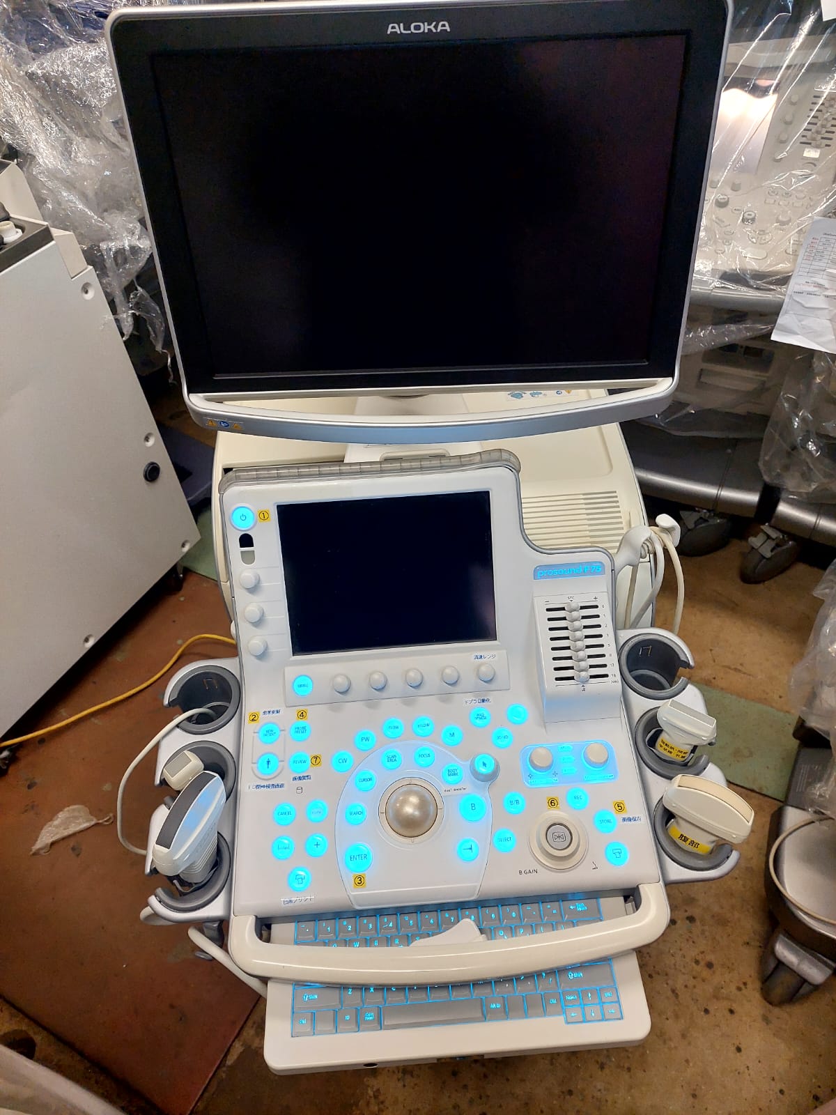 Hitachi Aloka F75  with Convex UST-9147, Convex UST-9130, Linear UST-5415, And Adult Cardiac Probe. - Japan Medical Company LTD